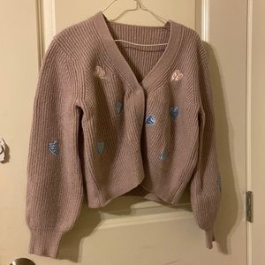 Cute Pink with Hearts Patches Knit Sweater